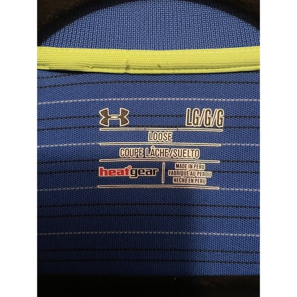 Under Armour Men’s Heatgear Loose Fit Golf  Polo Shirt Blue White Striped Size L - Picture 3 of 5